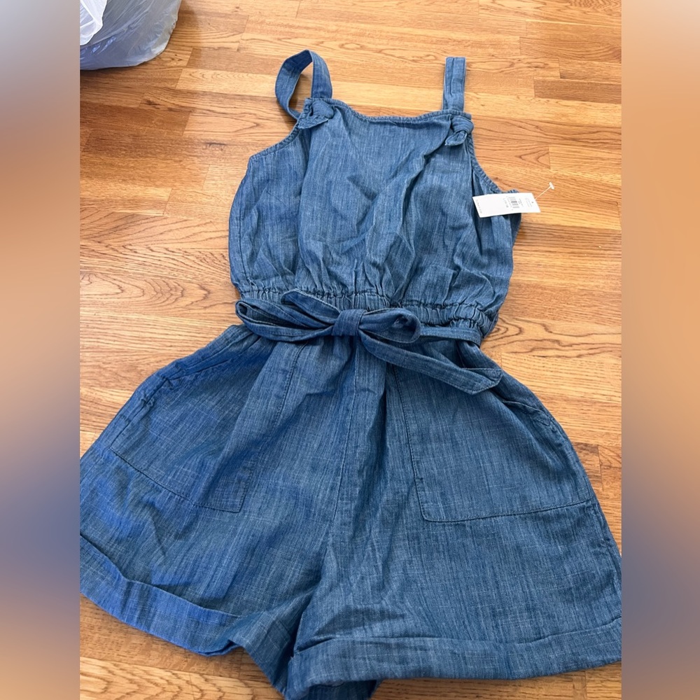 Old Navy Brand new denim romper with belted wait tie